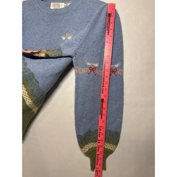 RARE Vtg Hand Embroidered Wedding Sweater 100%‎ Pure Wool Shetland Cottagecore - Picture 5 of 14